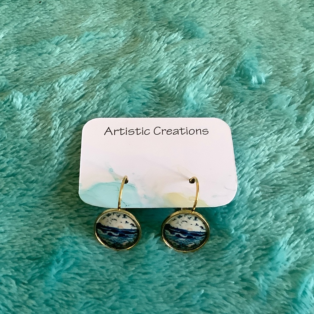 Artistic Creations NWT Summertime Beach Vibes Blue and Gold Fashion Earrings - Picture 11 of 11